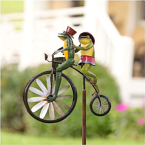Vintage Bicycle Metal Wind Spinner- Meta l Funny Frog Riding Vintage Bicycle Wind Sculptures, Cute Animal Kinetic Spinners Metal Pinwheel, Garden Sculptures for Yard and Garden Decor(A-Frog)