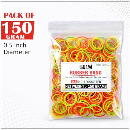 Image of GLUN 0.5 Inch Multicolour Rubber Band (150 Gram Pack) - Strong & Stretchable Elastic Bands for Home, Office, Kitchen & Packing Use