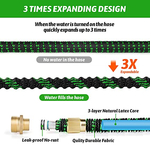 Expandable Garden Hose Water Pipe - 50FT Lightweight Water Hose with 8 Function Nozzle, Flexible Retractable Magic Hoses for Gardening, Black