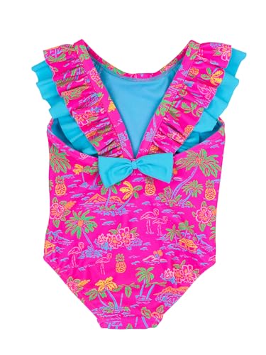 Image of RuffleButts Girls UPF50+ Sun Protection Ruffle V-Back One Piece Swimsuit