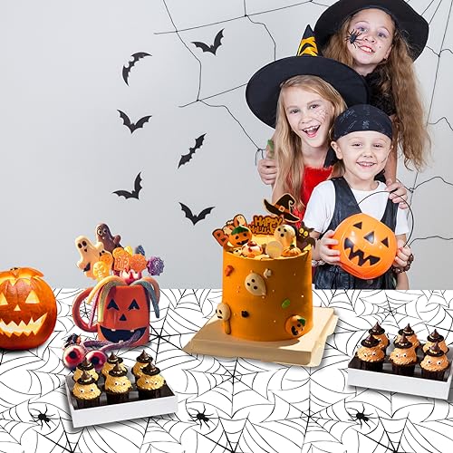 Image of 2 Pack Halloween Plastic Table cloths Christmas Plastic Table Covers Disposable Table Cloths for Christmas Party BBQ Picnic TableCovers Waterproof TableCloth White Spider Web Table Covers 54 x 108 in