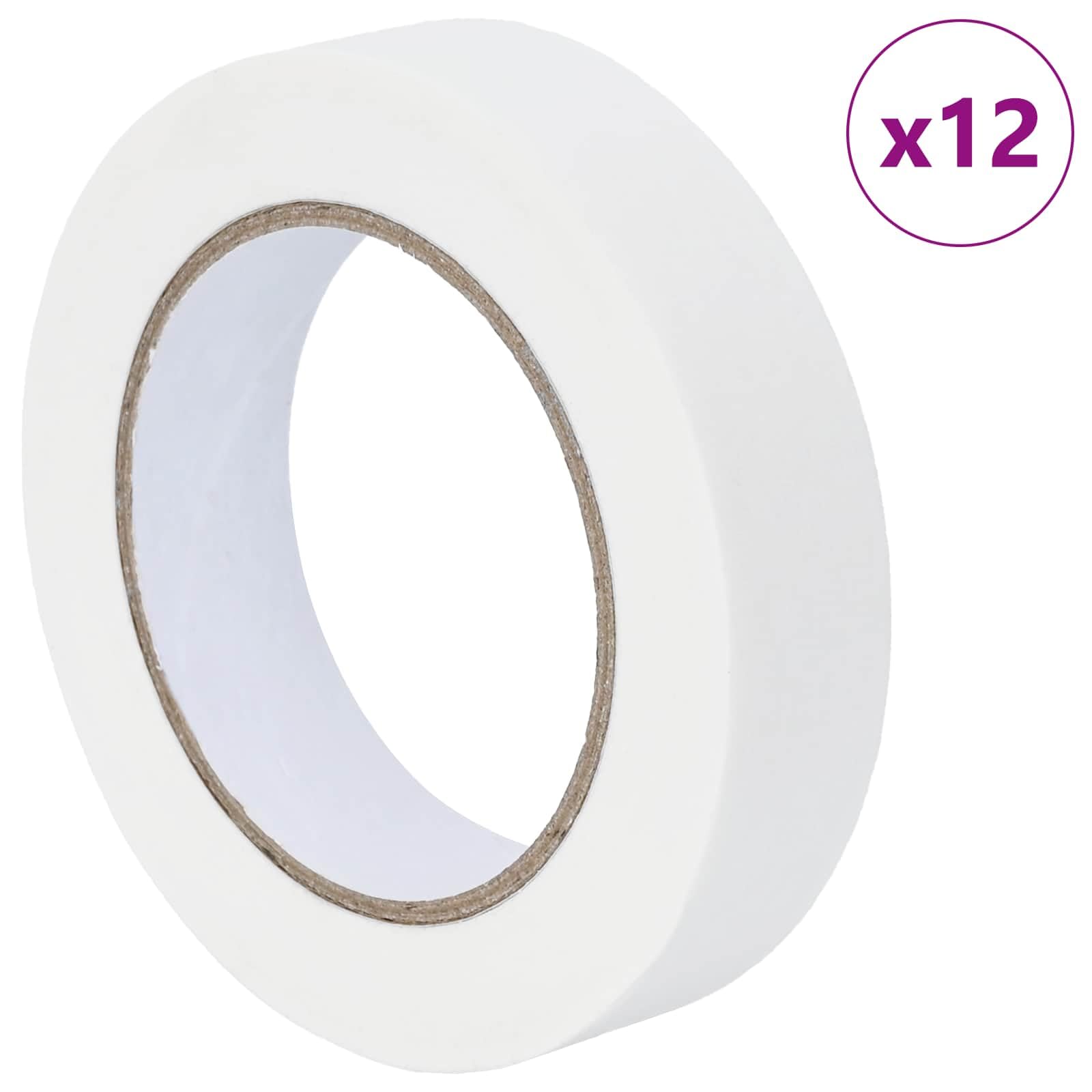 Malerklebeband 12 Stück Weiß 25 mm x 50 m Papier, Malerkrepp für Innen und Außen, Abdeckband für Wand Boden Tür Fenster Renovierung Baustelle, rückstandsfrei und präzise