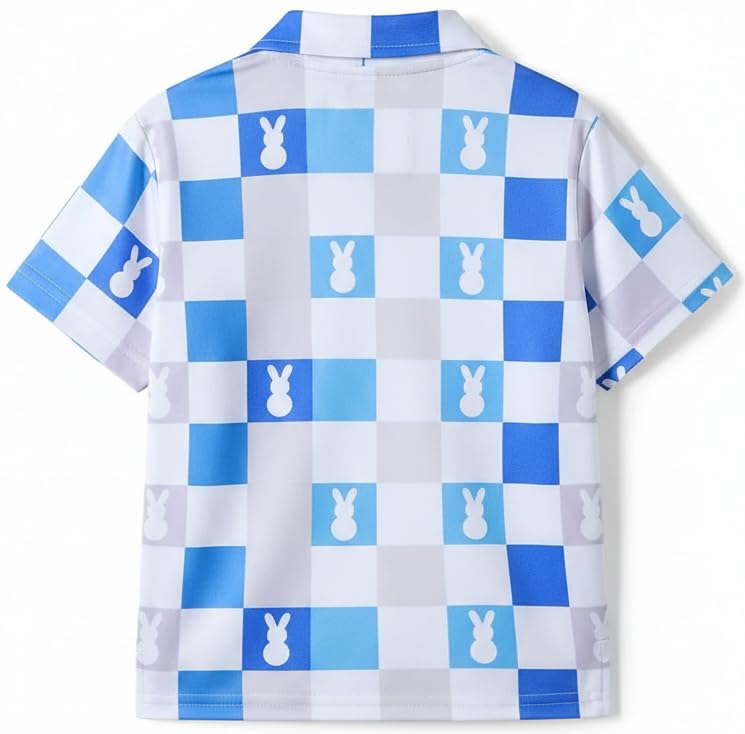 Image of Kids Easter Pattern Multi-Colored Printed Short Sleeve Button-Up Polo Shirt for Boy