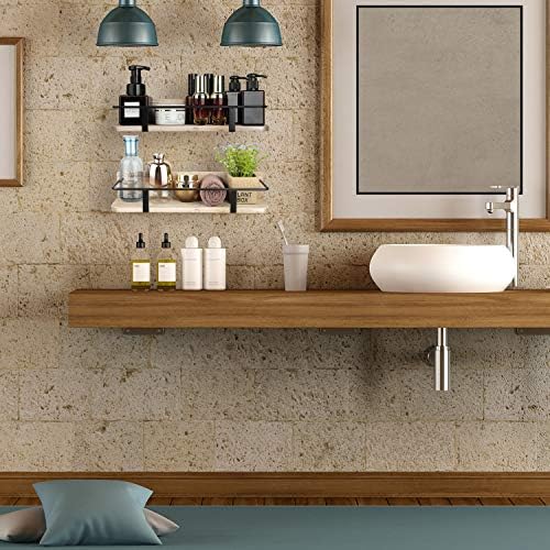 Eitida Decorative Storage Shelves, Wall Mount Wood Floating Shelf Set of 2 for Bedroom, Bathroom, Living room etc. Rustic Grained Wood Display for Closet (Large & Small)_Grey