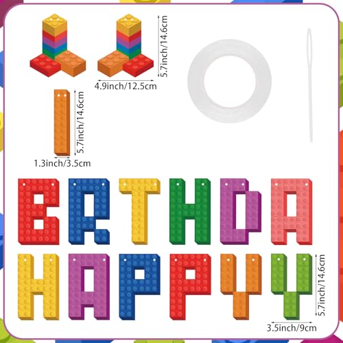 Image of Hooqict Building Block Happy Birthday Banner Building Block Birthday Party Decorations Building Bricks Garland Party Banner Blocks Theme Birthday Party Supplies for Boys Girls