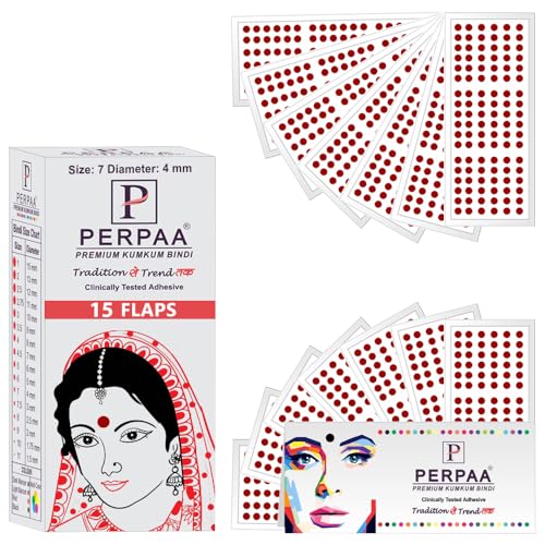 Image of PERPAA Premium Velvet Sticker Kumkum Bindi Box of 15 Flaps - Pottu for Women,Ladies, Girls (Size 7, Diameter 4mm, Light Maroon)
