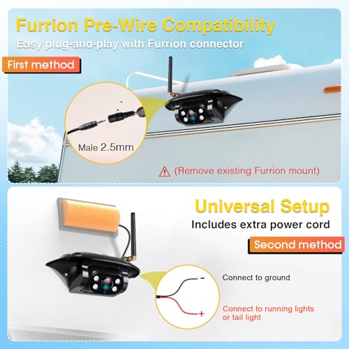 RV Backup Camera Wireless Easy Install: Plug & Play for Furrion Pre-Wired RVs - 7″ HD Touch Key Monitor, 1080P DVR, 4-Channel Split-Screen, Night Vision, IP69K Waterproof AMTIFO A7