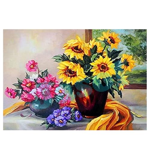 Image of Diamond Painting Kit, 40x30 Cms, Full Drill, 5D Crystals, Home Wall Decor Gift Set (Sun Flower J40002)