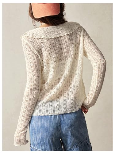 Milumia Women's Boho Ruffle Trim Lace Cardigans Long Sleeve Lightweight Blouses3