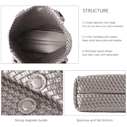 Image of Hand Woven Bag Tote BagS For Women Top Handle Shoulder Vegan Leather Large Travel Beach Hobo Handbag