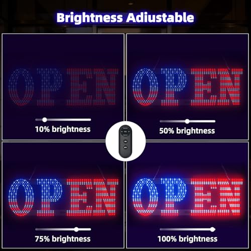 Image of LED Open Signs for Business, HETAIJIE 30 inch x 10 inch Large super Bright LED open Sign, Dimmable US Flag Design Storefront Display, 12 Modes Flashing for Shop Bar Cafes Window (High Brightness)