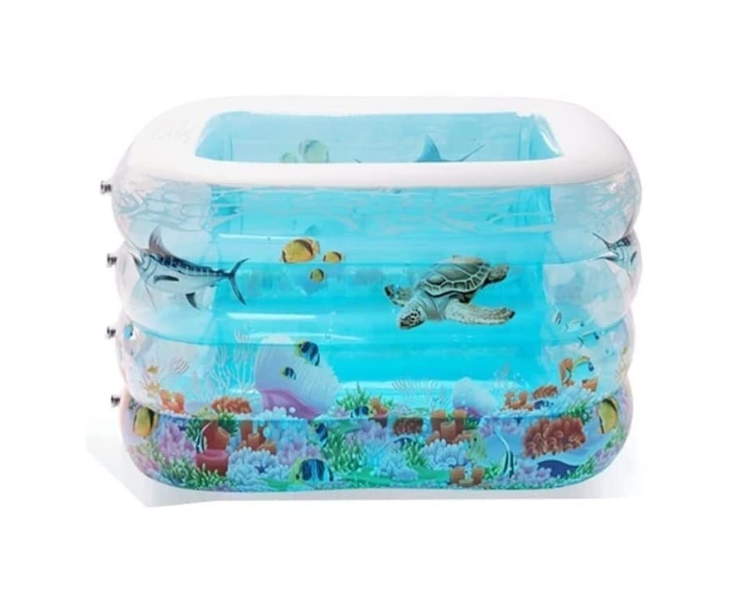 Planschbecken Aufblasbare Pool Schwimmbecken Sommer Wasser Spaß Badewanne 4 Ring Blau Rechteckig Aufblasbares Planschbecken Garten(120x91x75cm)
