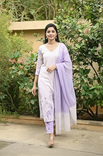 Image of ANNI DESIGNER Women's Rayon Viscose Straight Printed Kurta with Pant and Dupatta | Elegant Floral Print Kurti Set | Soft Breathable Fabric | Stylish Ethnic Outfit for Office, Festive & Casual Occasion