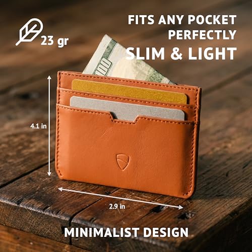 Image of Vaultskin MOORGATE Slim Card Holder - Minimalist Leather Wallet with RFID Blocking, Front Pocket Credit Card Case for Men & Women