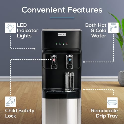 Igloo Bottom Loading Water Cooler – Hot & Cold Dispenser – Black & Stainless Steel, Holds 3 & 5 Gallon Jugs, Child Safety Lock – for Homes, Kitchens, Offices, Dorms
