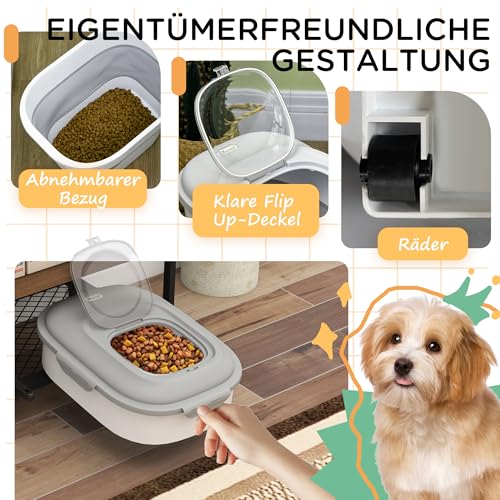 PawHut Futterbehälter 25L Hundefutter Aufbewahrung Luftdicht Faltbar kompakt Futtertonne mit Rädern Messbecher, Schüssel Löffel Futterbox Hundefutter Box für Hunde und Katzen 44x32x37cm Grau