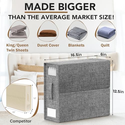 Slumber Sort Foldable Linen Closet Organizers And Storage - King,Queen and Twin Comforter, Blanket & Closet Storage - Extra Large Bedding container(Gray, 4 Pack)