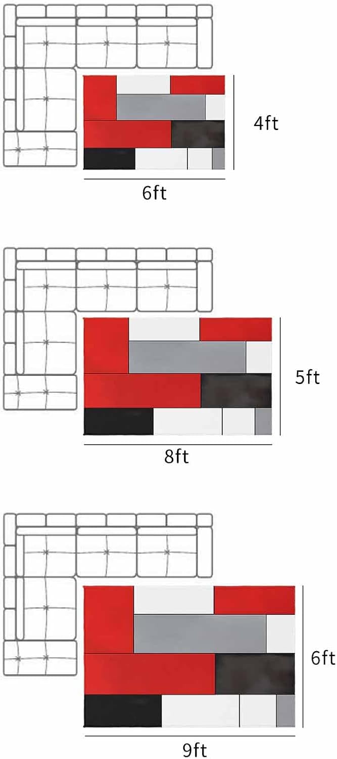 Outdoor Rug 4x6 ft Abstract Style Outdoor Large Area Rug Non Slip Rubber Red Black Gray Washable Front Door Mat RV Rug Camping Carpet Patio Outdoor Rugs for Backyard Balcony Deck Porch Indoor