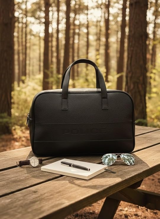 Image of Police 40L Duffle Bag for Travel | Stylish Vegan Leather for Travel | Compact and Comfortable for Travelling | Hand Duffel Bag |Gym Duffle Bag | Suitable for Unisex (Black)
