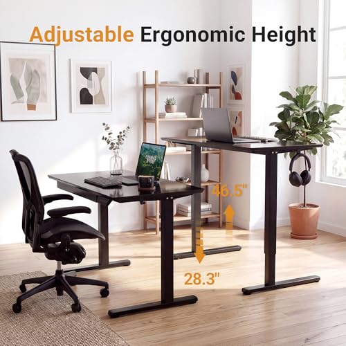 Image of YDN Glass Standing Desk with Drawer, 35 x 19 Inches Electric Adjustable Height Desk, Sit Stand Home Office Desk with Tempered Glass Top, 4 Memory Presets Ergonomic Computer Desk, Black