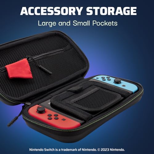 Image of PDP Nintendo Switch Travel Case Plus GLOW with Wrist Strap, Built-in Stand & Game Storage Pockets, Licensed for Switch Lite /OLED: Legend of Zelda Tears of the Kingdom Link Hero Blue (Glow in the Dark)