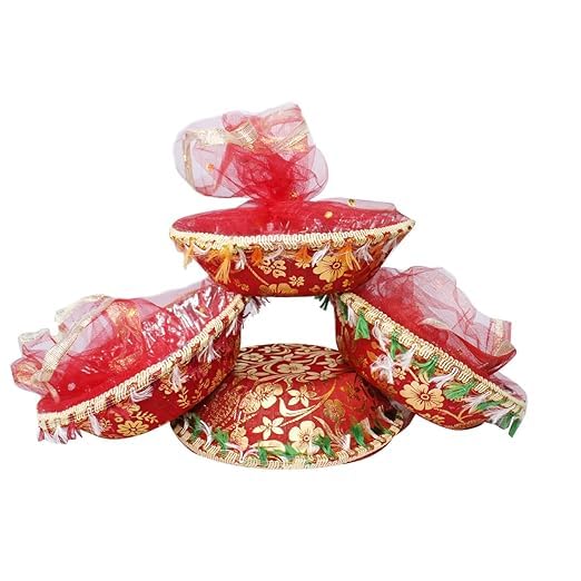 Baal Decorative Gift Basket for Wedding Return Gifts, Fruit Basket/Gift Hamper/Gift Packing Basket Shagun basket with Net Cover for Diwali Gifts, Marriage and Festival (Set of 6)-image-27