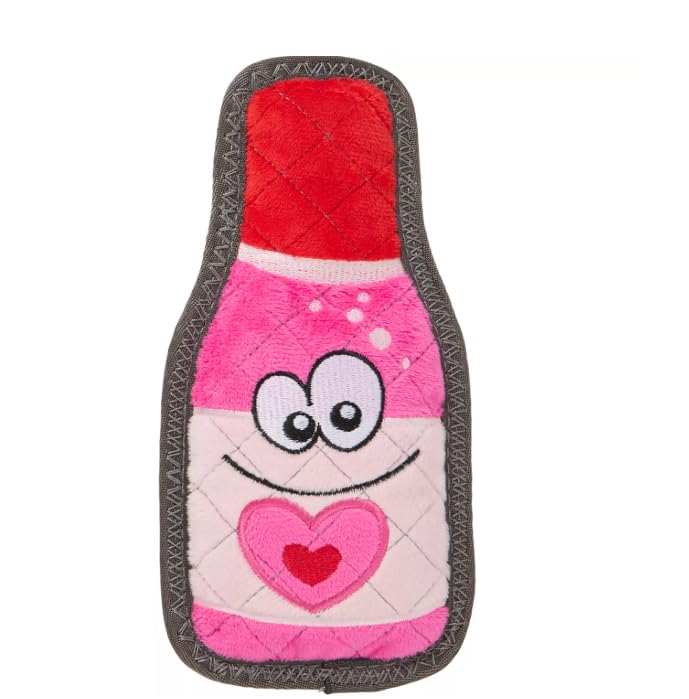 Joyhound Valentine Dog Toy Rip Roarin Tough Plush Pink Wine Bottle Holiday Squeaker Dog Toy - Aggressive Chewers