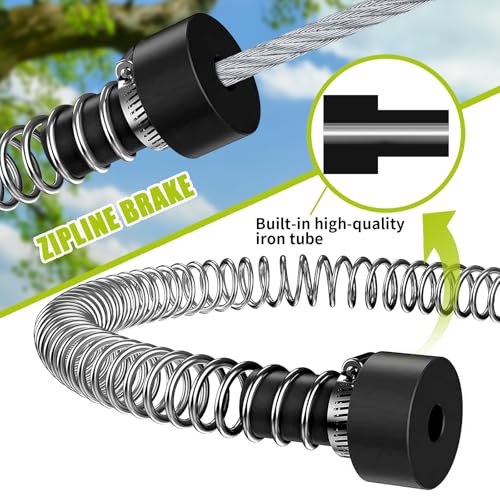 Image of 150 /180 /200 Feet Zip Line Kit for Kids and Adult Up to 330 lb with Zipline Spring Brake and Safety Harness, Zip line Trolley with Handle and Thickened Seat,for Backyard Playground Entertainment