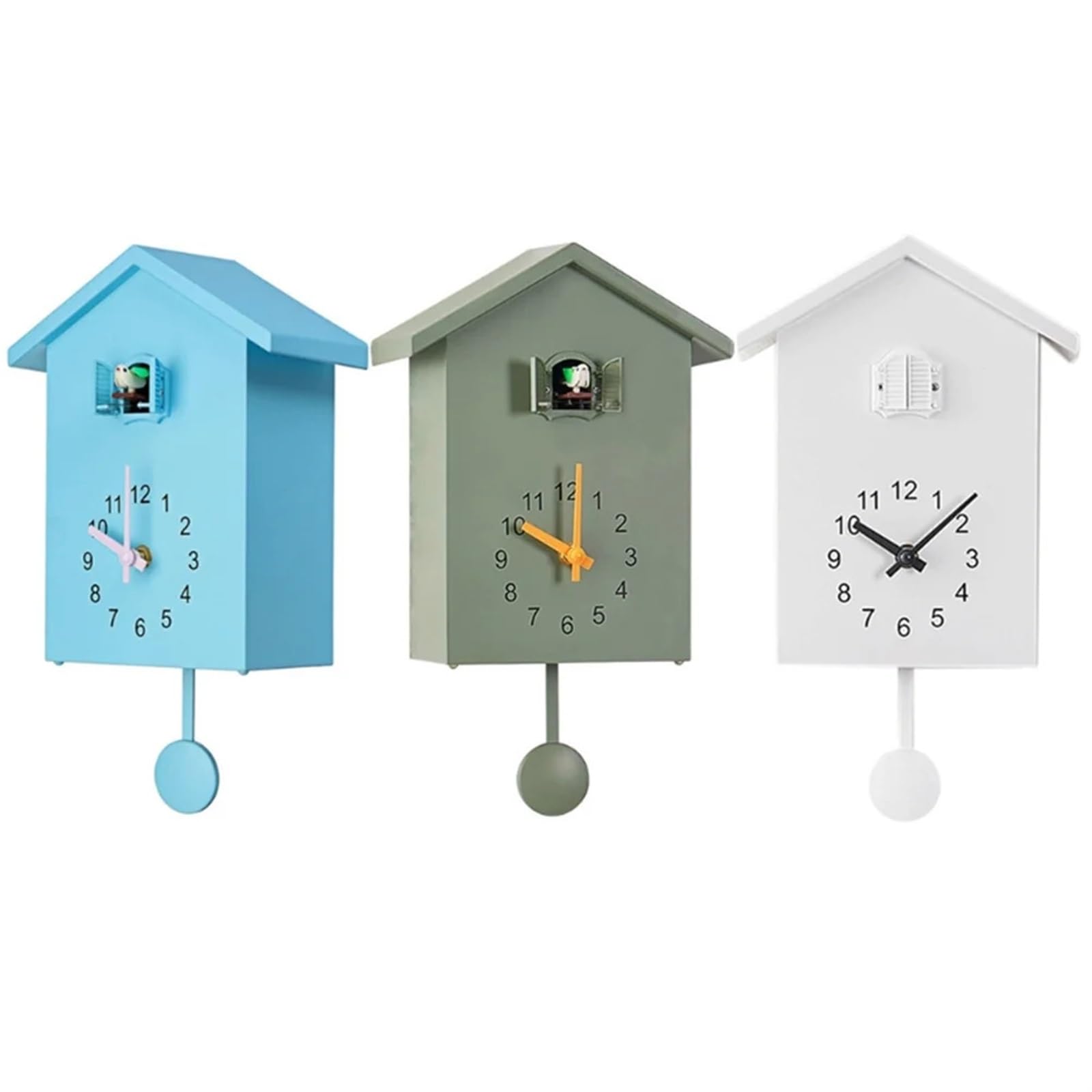 Reloj De Cuco Reloj de Cuco con Voces Naturales pájaros, decoración del hogar, Reloj Sonido péndulo, for Oficina y Sala Estar(Green)