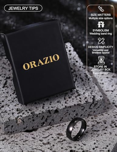Image of ORAZIO Stainless Steel Rings for Men Women 6MM 8MM Wedding Band Rings Silver /Black /Gold Domed High Polished Basic Wedding Bands Comfort Fit Size 6-14