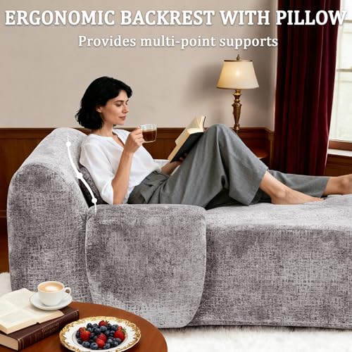 Image of 66 Inches Oversized Chaise Lounge Indoor with Lumbar Pillow