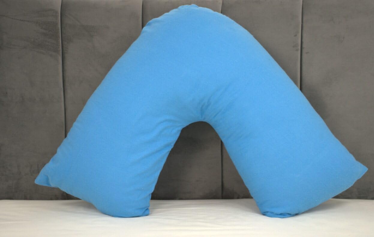 Arlinens Lt Blue Quilted V Shaped Pillow With Free Flannel V Pillowcase 100% Brushed Cotton Pillowcase Soft Warm Cuddly Cosy Orthopaedic Maternity Back Neck & Pregnancy Support Pillow Standard Size 74 X 34Cm (Lt Blue)
