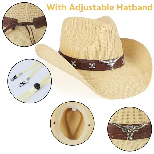 Image of WQWOVRVO Cowboy Hat,Cowgirl Hat,Western Cowboy Hats for Women /Mens /Straw Wide with Shapeable Brim Cowboy Hat for Womens