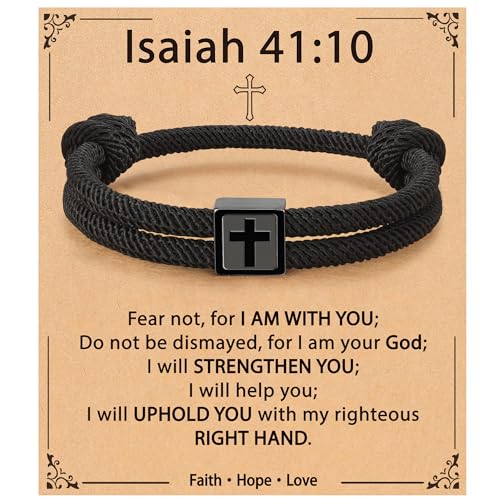 Image of Cross Bracelet for Boys Men- Adjustable Rope Bracelet Christian Religious Jewelry Gifts Ideas for Teen Boys Kids
