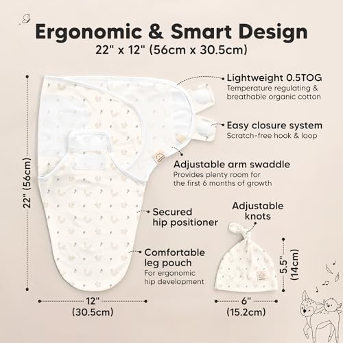 Image of KeaBabies 3-Pack Swaddles for Newborns, Girls, Boys with Hats - Organic Soft Baby Sleep Sacks, Breathable Baby Swaddle 3-6 Months Beanies Set, Premie Infant Sleep Sack 0-3 Months (Nibbles /Bruce)