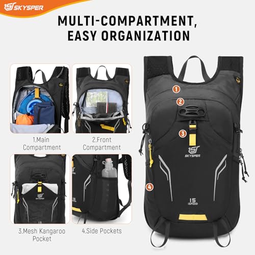 SKYSPER Small Hiking Backpack 15L Lightweight Day Pack Travel Hiking Daypack for Women Men(Black) - Image 2