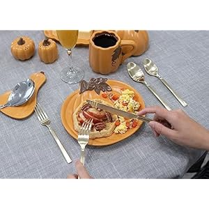 Nat Jules Pumpkin Shaped 8 x 8 Inch Ceramic Small Dining Plates Perfect for Thanksgiving Halloween and Indoor Fall Table Decor Service Set of 4 Orange