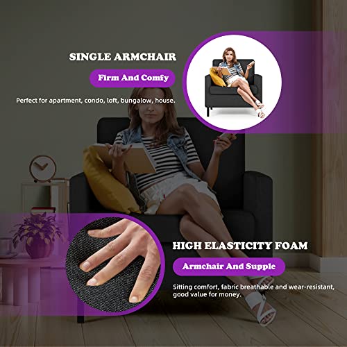 Tyboatle Modern Upholstered Linen Fabric Accent Arm Chairs, Living Room Single Sofa Chair With Metal Legs, Comfy Reading Lounge Armchair For Small Spaces, Apartment, Bedroom, Office (Dark Grey) #TOP7