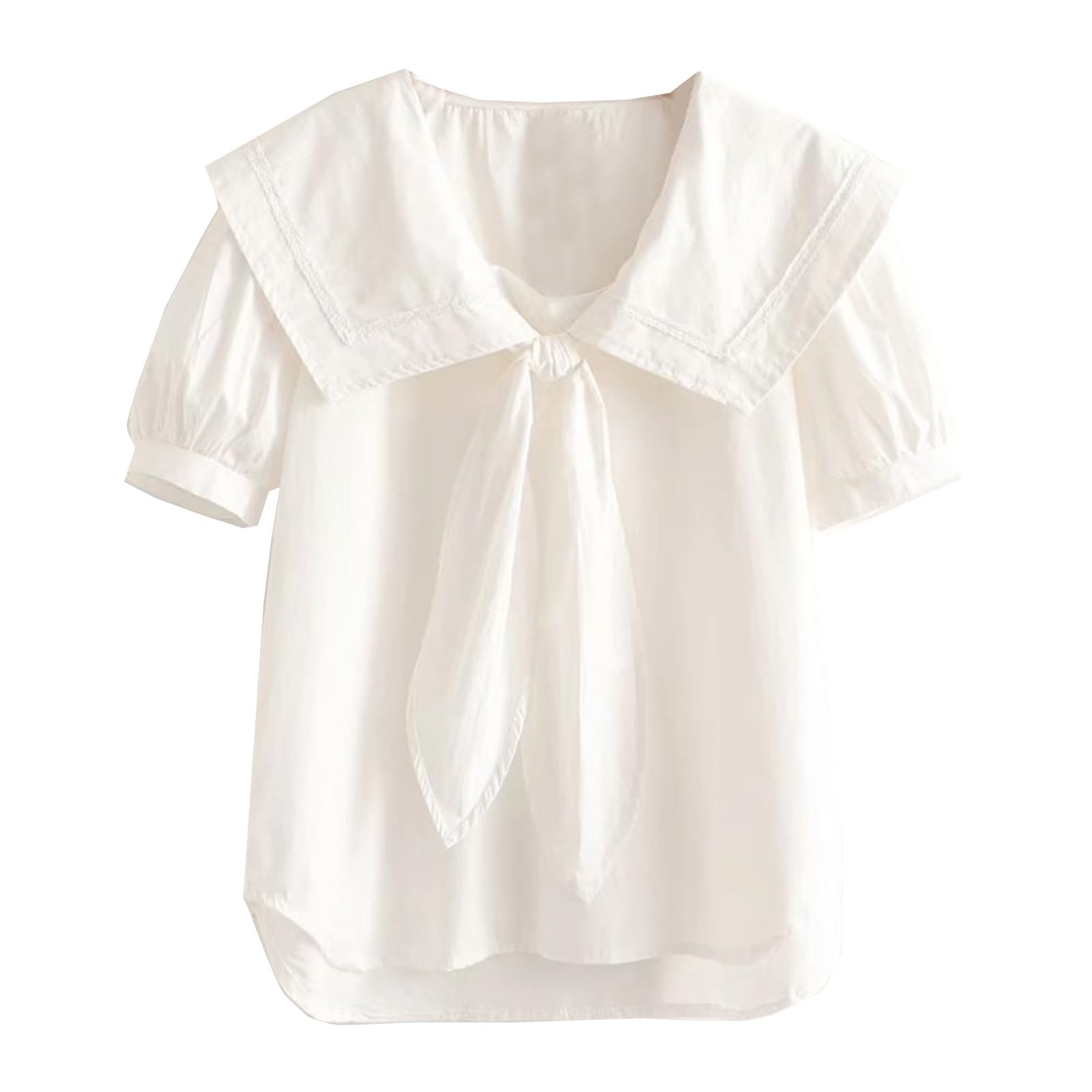 KUFEIUPWomen's Loose Blouse Tops Navy Collar Necktie Sailor Shirt