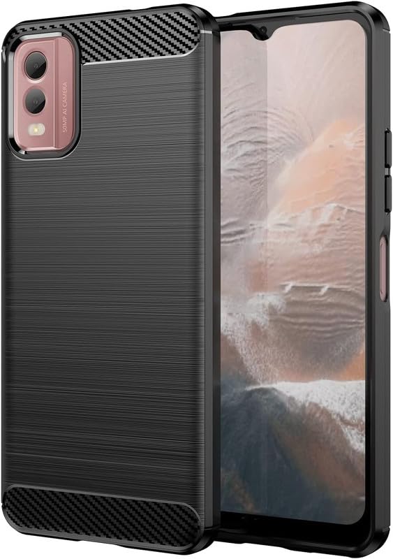 Image of NPRC Hybrid Ultra Slim Protective Case TPU Non-Slip Carbon Fiber Texture Shockproof Case Cover for Nokia C32 - Black