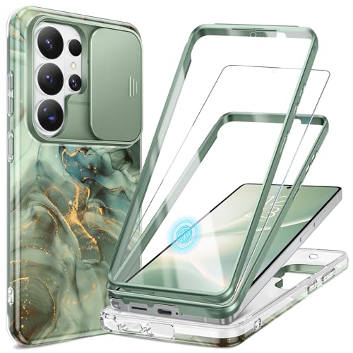 Image of GVIEWIN for Samsung Galaxy S26 Ultra Case, [Slide Camera Cover & Built-in HD Screen Protector] [2 Front Frames] Shockproof Military Grade Protective Marble Phone Case for S26 Ultra 6.9 inch (Desert Dream)