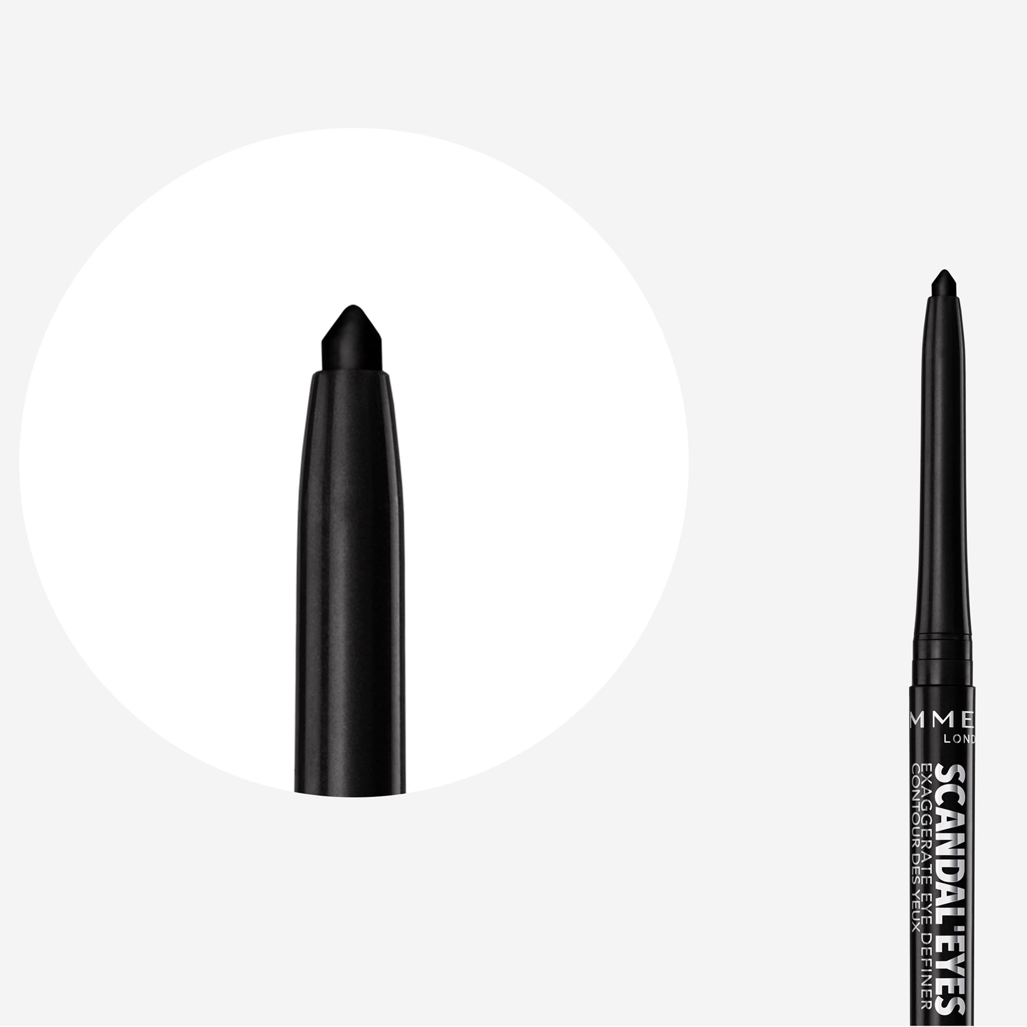 Rimmel London ScandalEyes Exaggerate Eye Definer, Matita Occhi Automatica Waterproof a Lunga Durata dal Colore Intenso e Tratto Ultra Preciso, 001 Intense Black - 0.35g