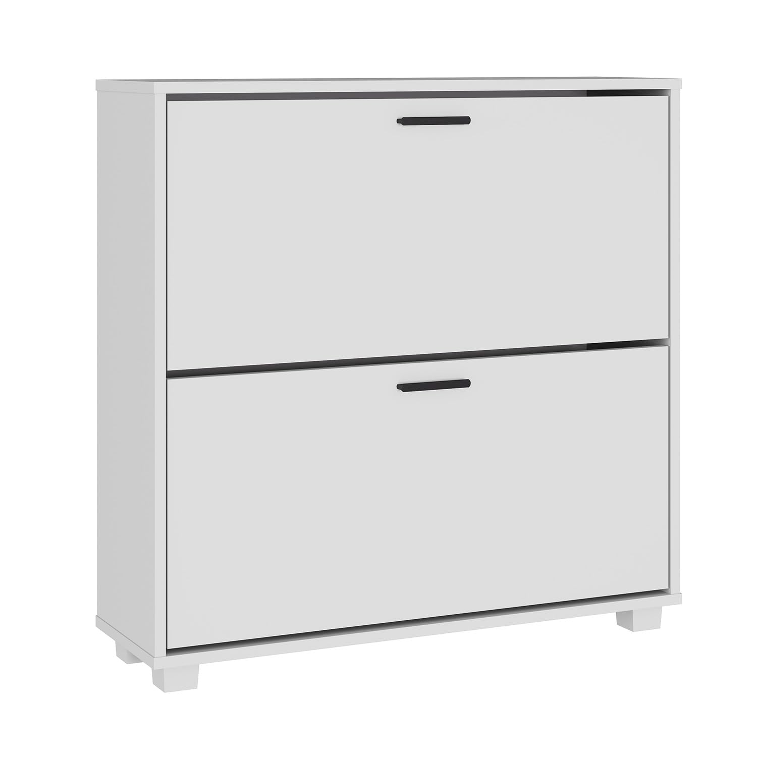 Panana 2/3 Drawer Modern Wooden Shoe Cabinet with 2/3 Flip Doors Freestanding Footwear Organizer Pull Down Shoe Rack (2 Drawer, White)