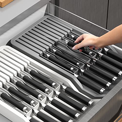 Mulikeer Knife Holder, In Drawer Knife Block Holder With Expandable Cutlery Tray Kitchen Drawer Organizer Insert-Holds 11 Knives(Without Knives) For Save Space & Kitchen Safety #TOP6