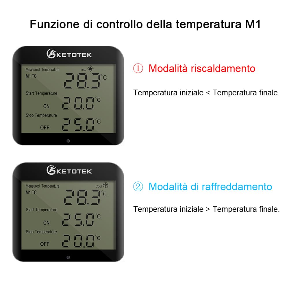 KETOTEK KT3200PRO Termostato eléctrico Toma de Corriente Controlador de Temperatura día-Noche Enchufe Ángulo de visión de 360 ​​° Calentador LCD Refrigeración Termostato de terrario para Reptiles