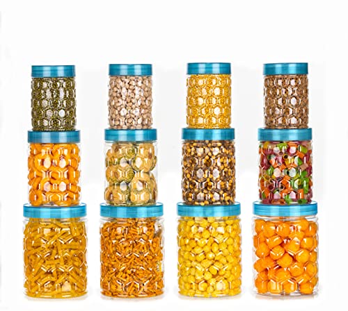 NARIYA Plastic Pet Storage Jar and Container, Set of 12 BPA Free Food Grade Canisters Air Tight Jars for Kitchen (350 Ml, 650 Ml, 1200 Ml, Blue) (B0CNRSBYMT) Amazon Price History, Amazon Price Tracker