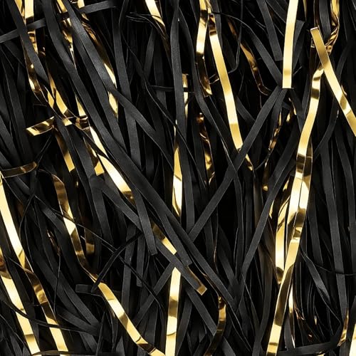 Füllmaterial Geschenk, 200g Schwarzes Raffia Seidenpapier Mit 10g Goldfäden, Ideal Für Geschenkbox Füllmaterial, DIY Projekte Und Event Deko