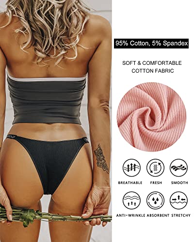 FINETOO Womens Underwear Cotton High Cut String Bikini Panties Low Rise Hipster Ladies Sexy Cheeky Underwear Pack3