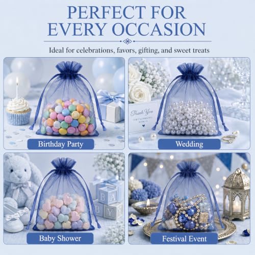 Image of ANZNKU 50 PCS Organza Bags 5 x 7, Navy Blue Small Mesh Gift Bags Drawstring
