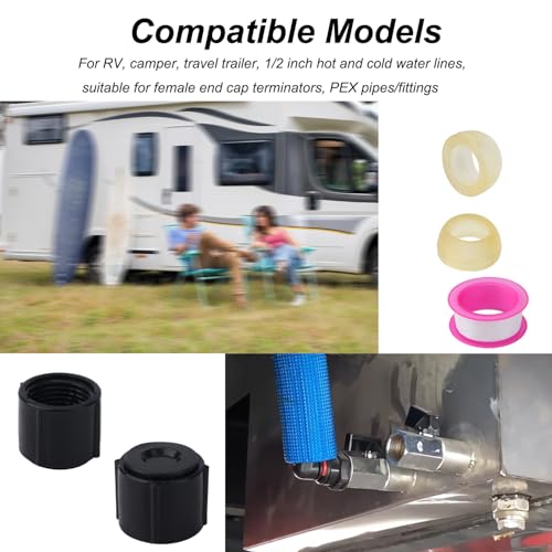 Image of BOXOB 2pcs Low Point Drain Seals and Caps, Plastic Low Point Drain Plugs with Sealing Ring Replacement Caps for RV Camper Travel Trailer, 1 /2 Inch Hot & Cold Water Lines